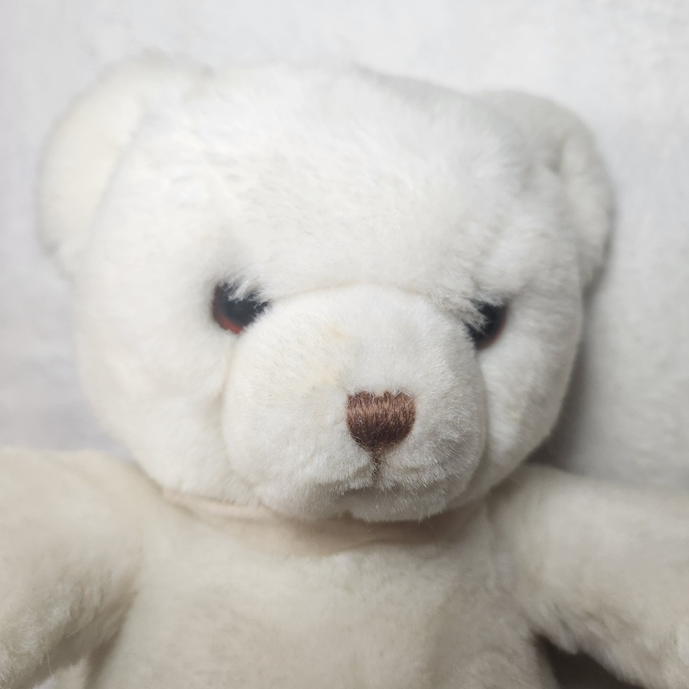 Vintage 1983 Gund White Teddy Bear Plush Soft Stuffed Animal 12 inch Retro Toy